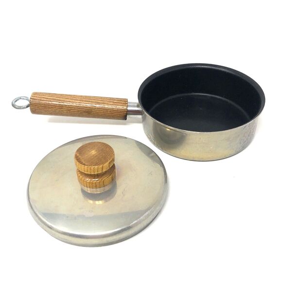 Mirro 2 Qt & 1 Qt Sauce Pan Vintage USA Non-Stick Aluminum Wooden Handle w/ Lids - Picture 5 of 16